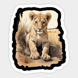 Cute Lion Cub On The Savanna Portrait Design Sticker